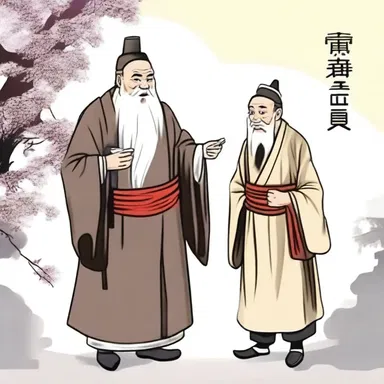 The philosopher told a confucian joke about a wise old man and his mischievous student.