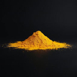 A mound of turmeric powder spread out on a flat surface, captured from a frontal perspective