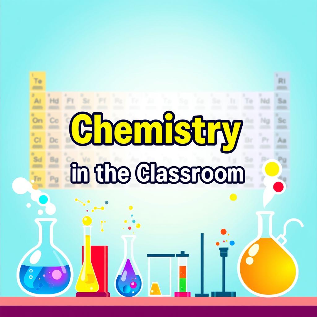 A vibrant and engaging cover design for a chemistry teaching book, featuring a colorful periodic table as the background