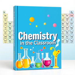 A vibrant and engaging cover design for a chemistry teaching book, featuring a colorful periodic table as the background