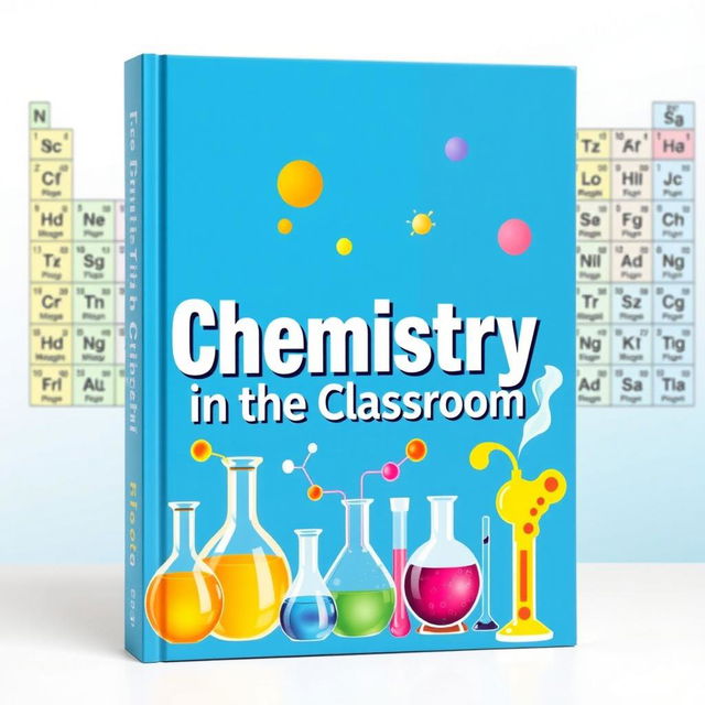 A vibrant and engaging cover design for a chemistry teaching book, featuring a colorful periodic table as the background