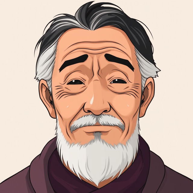 An anime-style illustration of a simple-looking uncle, aged 60 years