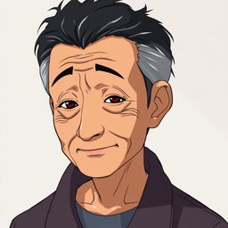 An anime-style illustration of a simple-looking uncle, aged 60 years