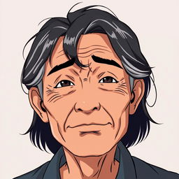 An anime-style illustration of a simple-looking uncle, aged 60 years