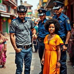 A dramatic scene depicting two friends being arrested by Nepal police