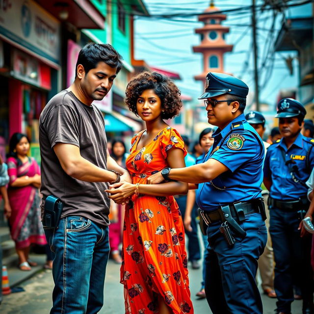 A dramatic scene depicting two friends being arrested by Nepal police