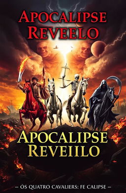 A dramatic and intense apocalyptic scene featuring the Four Horsemen of the Apocalypse, depicted with vivid detail