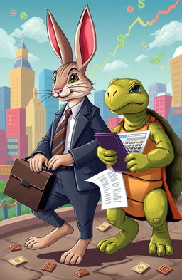 An imaginative retelling of the classic fable of the Rabbit and the Tortoise, infused with a financial theme