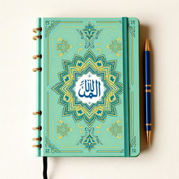 A beautiful and intricate notebook cover design that elegantly combines themes of religion and the Ahlulbayt (Family of the Prophet Muhammad)