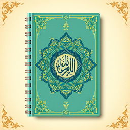 A beautiful and intricate notebook cover design that elegantly combines themes of religion and the Ahlulbayt (Family of the Prophet Muhammad)