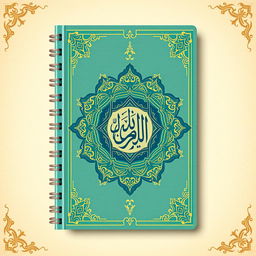 A beautiful and intricate notebook cover design that elegantly combines themes of religion and the Ahlulbayt (Family of the Prophet Muhammad)