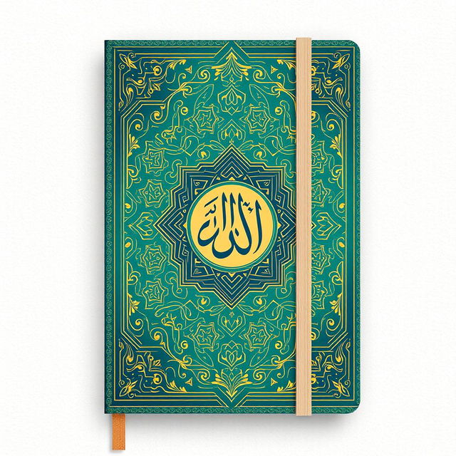 A beautiful and intricate notebook cover design that elegantly combines themes of religion and the Ahlulbayt (Family of the Prophet Muhammad)