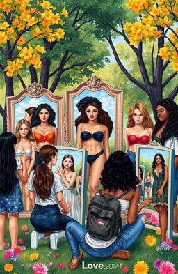 A thought-provoking artistic representation that explores the theme of body image perception among teenagers