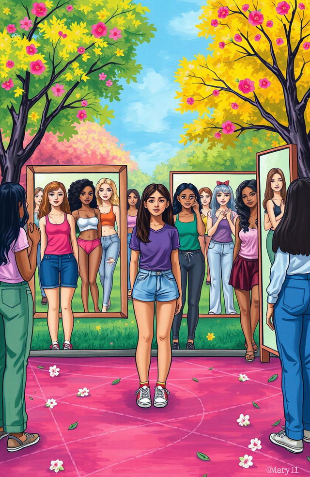 A thought-provoking artistic representation that explores the theme of body image perception among teenagers