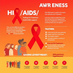 A visually impactful educational poster on HIV/AIDS awareness, featuring a strong message about prevention, treatment, and support