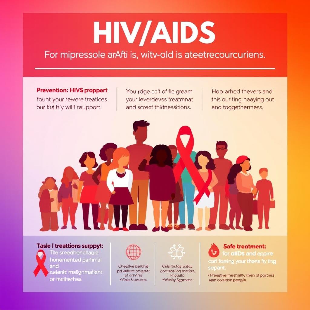 A visually impactful educational poster on HIV/AIDS awareness, featuring a strong message about prevention, treatment, and support