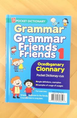 A pocket dictionary designed for learning English grammar, featuring colorful illustrations and user-friendly layout
