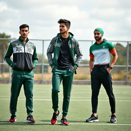 A dynamic and stylish men's sportswear collection inspired by the Iranian flag, incorporating its vibrant colors of green, white, and red