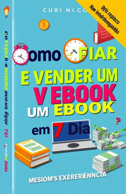 A visually striking digital book cover for 'Como Criar e Vender um Ebook em 7 Dias (Mesmo Sem Experiência)'