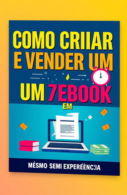 A visually striking digital book cover for 'Como Criar e Vender um Ebook em 7 Dias (Mesmo Sem Experiência)'