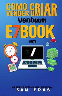 A visually striking digital book cover for 'Como Criar e Vender um Ebook em 7 Dias (Mesmo Sem Experiência)'