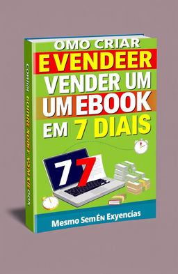 A visually striking digital book cover for 'Como Criar e Vender um Ebook em 7 Dias (Mesmo Sem Experiência)'