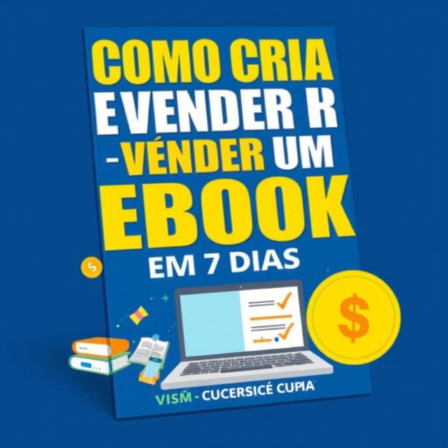 A captivating digital book cover for 'Como Criar e Vender um Ebook em 7 Dias (Mesmo Sem Experiência)'