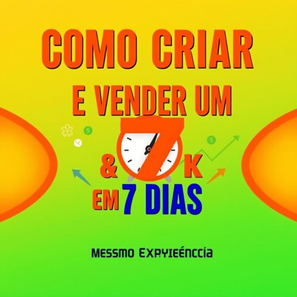 An eye-catching digital book cover for 'Como Criar e Vender um Ebook em 7 Dias (Mesmo Sem Experiência)'