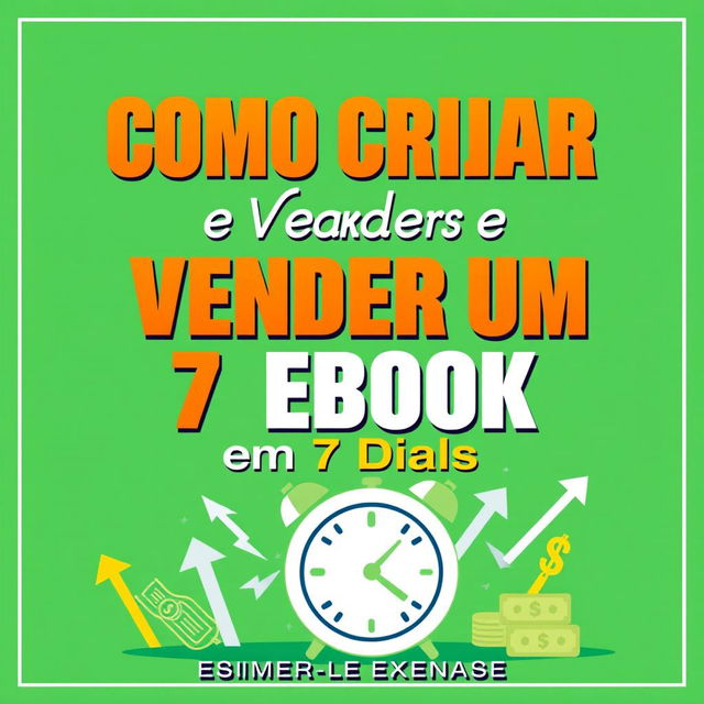 An eye-catching digital book cover for 'Como Criar e Vender um Ebook em 7 Dias (Mesmo Sem Experiência)'