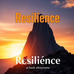 A striking and inspirational book cover for the title "Resilience" featuring a tall, majestic mountain range in the background symbolizing strength and determination