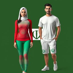 Stylish and modern women's and men's sportswear inspired by the Iranian flag, featuring the vibrant green, white, and red colors