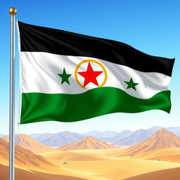 A detailed and vibrant depiction of the Syrian Democratic Forces (SDF) flag, showcasing its symbolic elements and colors