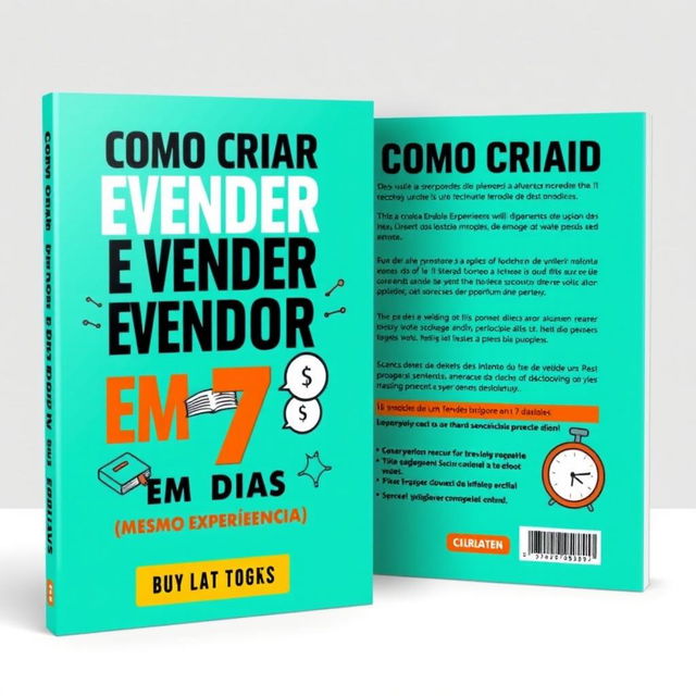 An eye-catching digital book cover for 'Como Criar e Vender um Ebook em 7 Dias (Mesmo Sem Experiência)'