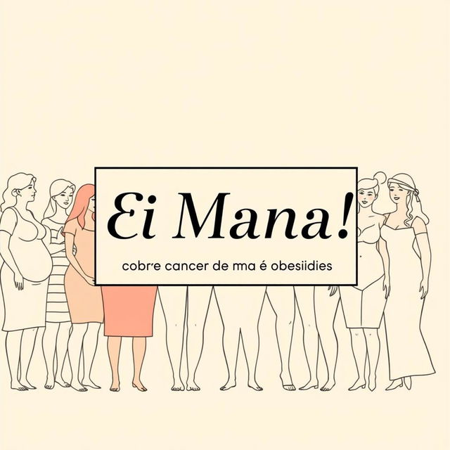 A book cover for the title "Ei Mana! Bora Falar sobre câncer de mama e obesidade" prominently displayed inside a stylish text box