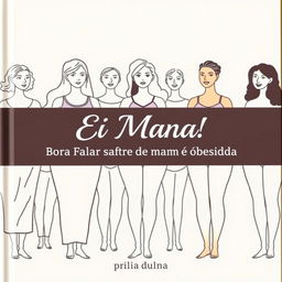 A book cover for the title "Ei Mana! Bora Falar sobre câncer de mama e obesidade" prominently displayed inside a stylish text box