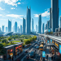A futuristic cityscape in Iran, featuring advanced architecture that blends traditional Persian elements with modern technology