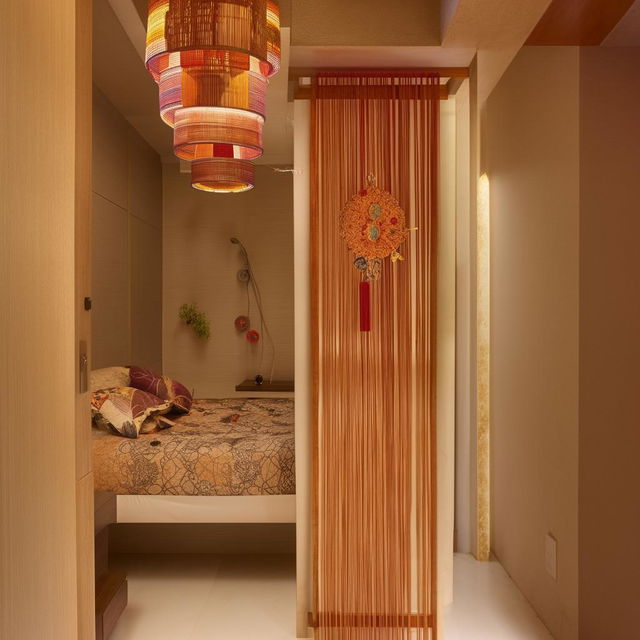 Cosy and compact interior design for a 1 BHK flat in Mumbai, showcasing an efficient space utilization with modern furniture, earthy color tones, and vibrant accents reflective of the local culture.