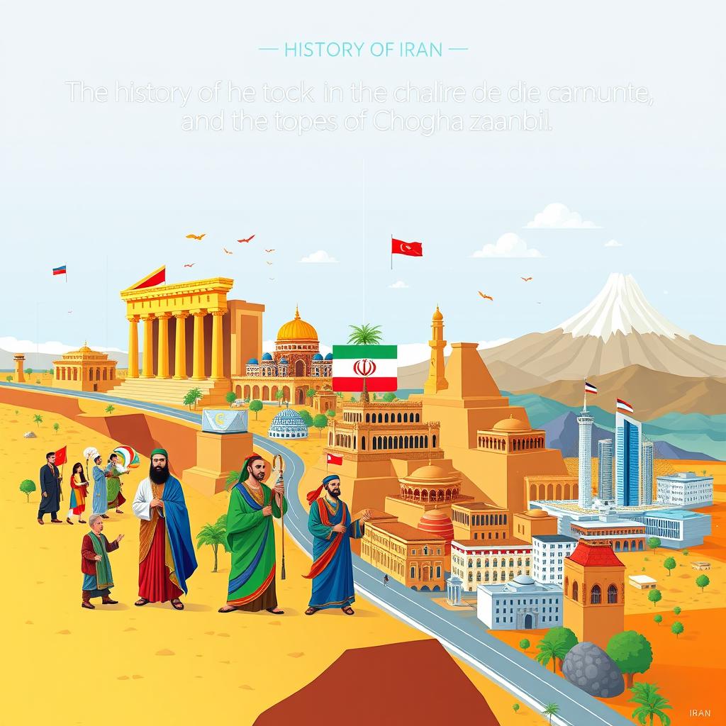 A visually captivating timeline of the history of Iran, showcasing key events from ancient Persia to modern times