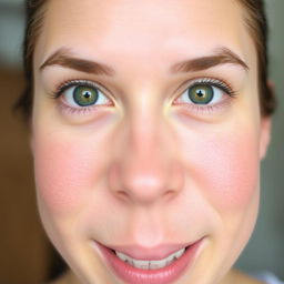 A portrait of a person with symmetrical features, where the left eye is adjusted to match the size of the right eye