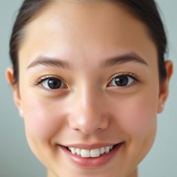 A portrait of a person with symmetrical features, where the left eye is adjusted to match the size of the right eye