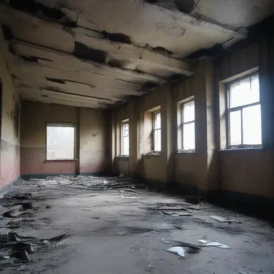 The abandoned building carried an eerie atmosphere as if it had been condemned to coventry, left untouched for years.