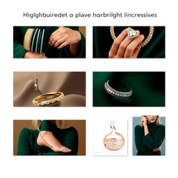 A series of stylized images for highlight covers of a jewelry store page, each featuring different jewelry items: 1
