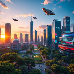 A vibrant and futuristic cityscape that showcases cutting-edge technology