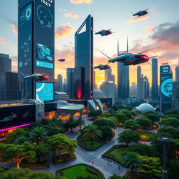 A vibrant and futuristic cityscape that showcases cutting-edge technology