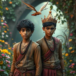 In a magical world, two Hindu princes - 16-year-old Nivar Daivik and his younger brother Veer Daivik - stand amid a vibrant garden filled with beautiful fairies
