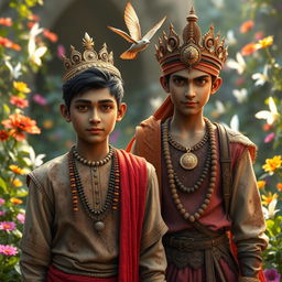 In a magical world, two Hindu princes - 16-year-old Nivar Daivik and his younger brother Veer Daivik - stand amid a vibrant garden filled with beautiful fairies
