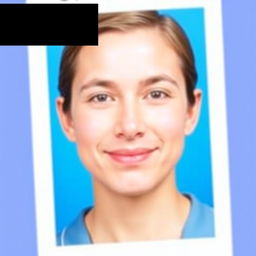 A passport-sized photo featuring a clear and focused portrait of a person against a vibrant blue background