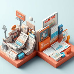 A 3D image that contrasts modern and classic marketing