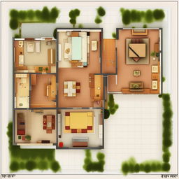 Create an Indian standard floor plan for a plot size of 17 feet × 52 feet that includes one car parking space, a living room, a kitchen, two washrooms, and a staircase.