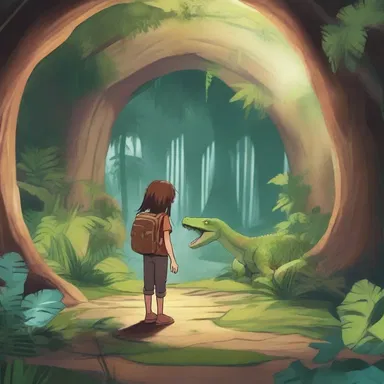 In the fantasy world of the story, the protagonist discovers a hidden portal that leads to a magical Cretaceous land.